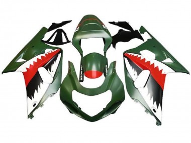 Venta Carenados Moto Suzuki GSXR 600 / GSXR 750 2001-2003 - Verde Militar Mate Blanco Rojo Tiburón