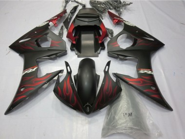 Venta Carenados Moto Yamaha YZF R6 2005 - Negro Mate Rojo Mate Llama