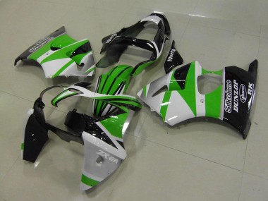 Venta Carenados Moto Kawasaki ZX6R 2000-2002 - Blanco Verde Negro Brillante Raya Silkolene Dunlop