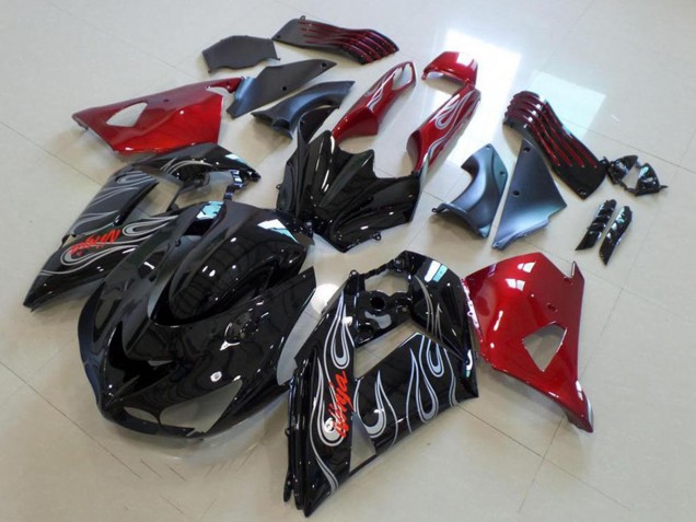 Venta Carenados Moto Kawasaki ZX14R ZZR1400 2006-2011 - Rojo Negro Brillante Plata Llama
