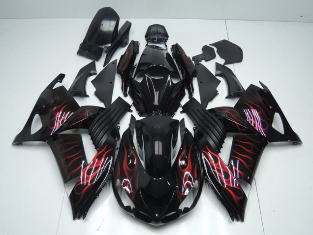 Venta Carenados Moto Kawasaki ZX14R ZZR1400 2006-2011 - Negro Brillante Rojo Llama