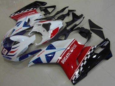 Venta Carenado Moto Ducati 848 2007-2014 - Blanco Rojo Azul Negro Brillante Corse 69