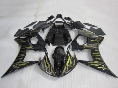 Venta Carenados Moto Yamaha YZF R6 2003-2004 - Negro Brillante Oro Llama