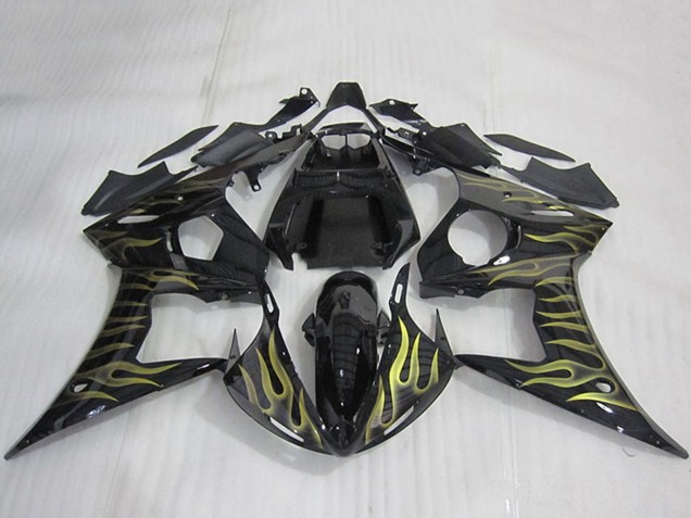 Venta Carenados Moto Yamaha YZF R6 2003-2004 - Negro Brillante Oro Llama