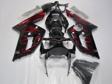 Venta Carenado Moto Kawasaki ZX6R 2003-2004 - Negro Brillante Rojo Llama