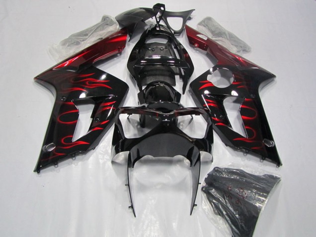 Venta Carenado Moto Kawasaki ZX6R 2003-2004 - Negro Brillante Rojo Llama