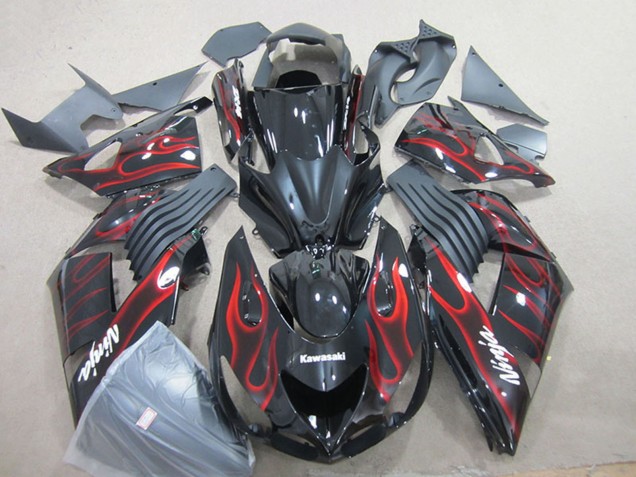 Venta Carenado Moto Kawasaki ZX14R ZZR1400 2006-2011 - Negro Brillante Rojo Llama